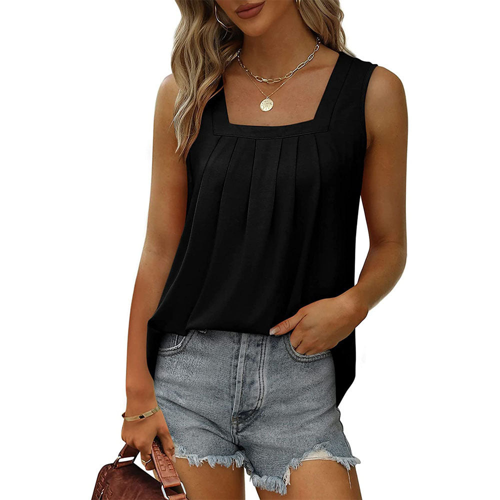 Ruched Square Neck Sleeveless High-Low Tank Top