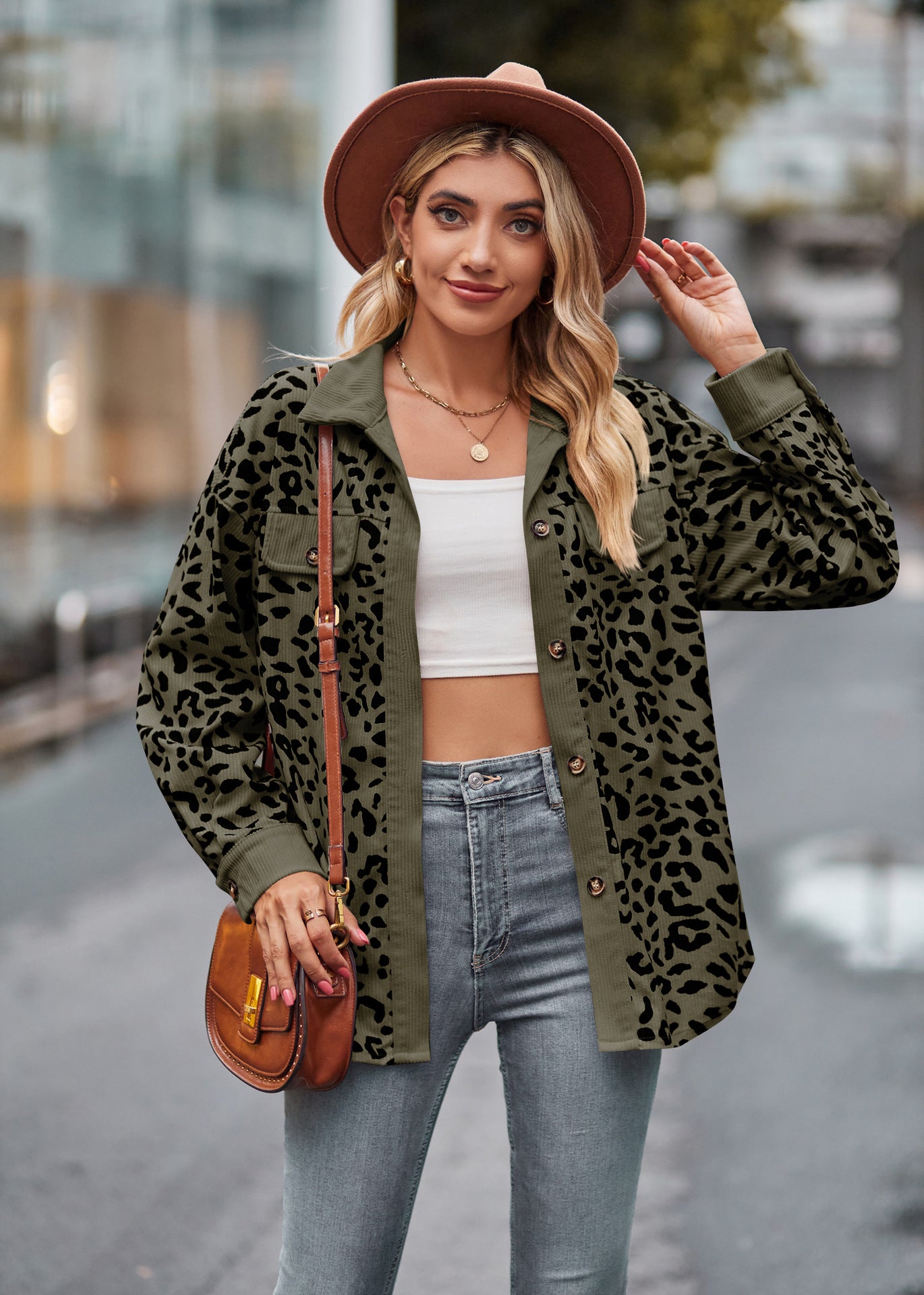 Leopard Print Shacket Button Up Long Sleeve Jacket