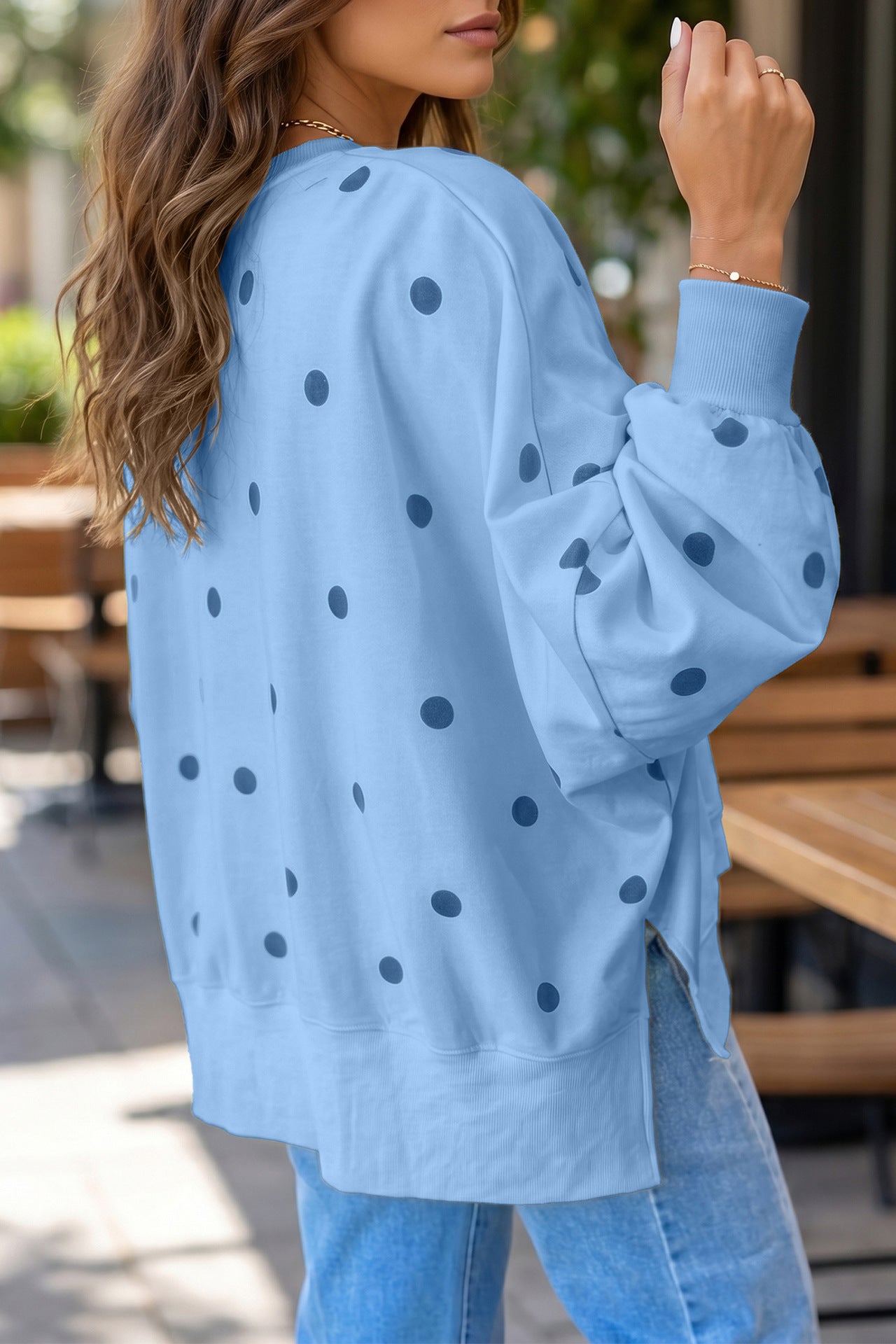 Custom Polka Dot Oversized Sweatshirt Womens Casual Pullover