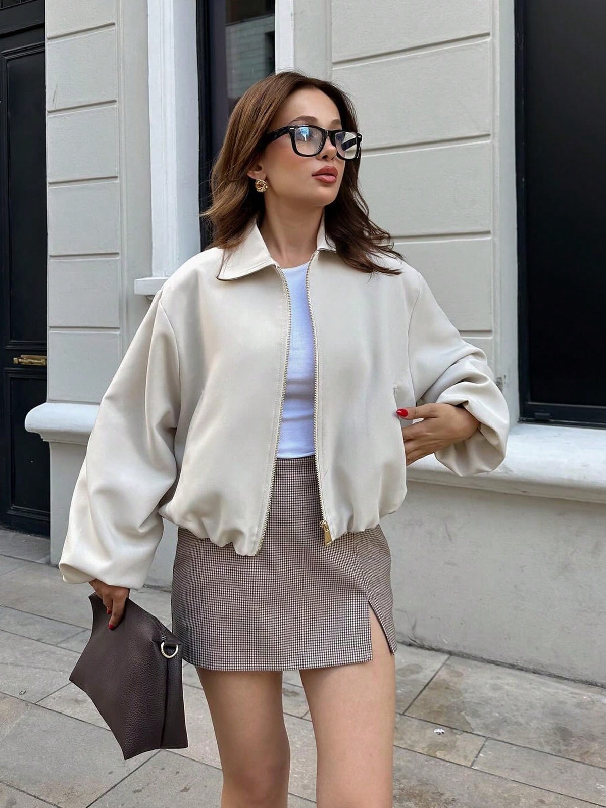 Oversized Cropped Collared Zip Up Jacket Vintage Streetwear