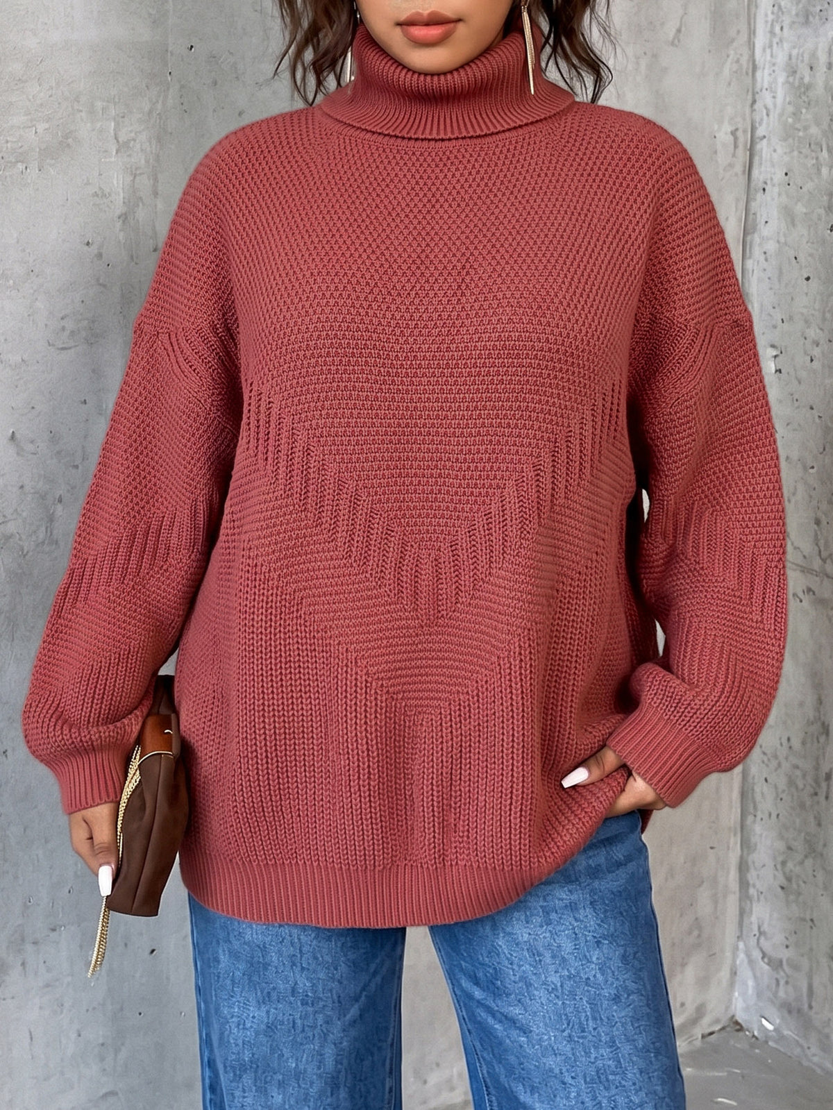 Women's Oversized Turtleneck Sweater Chunky Knit Pullover