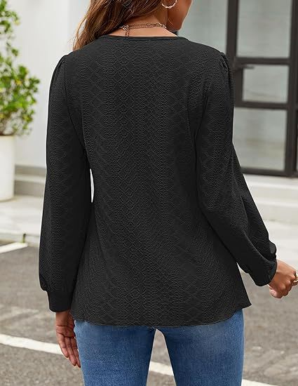Solid Knit Blouse Casual Eyelet Puff Sleeve Boutique