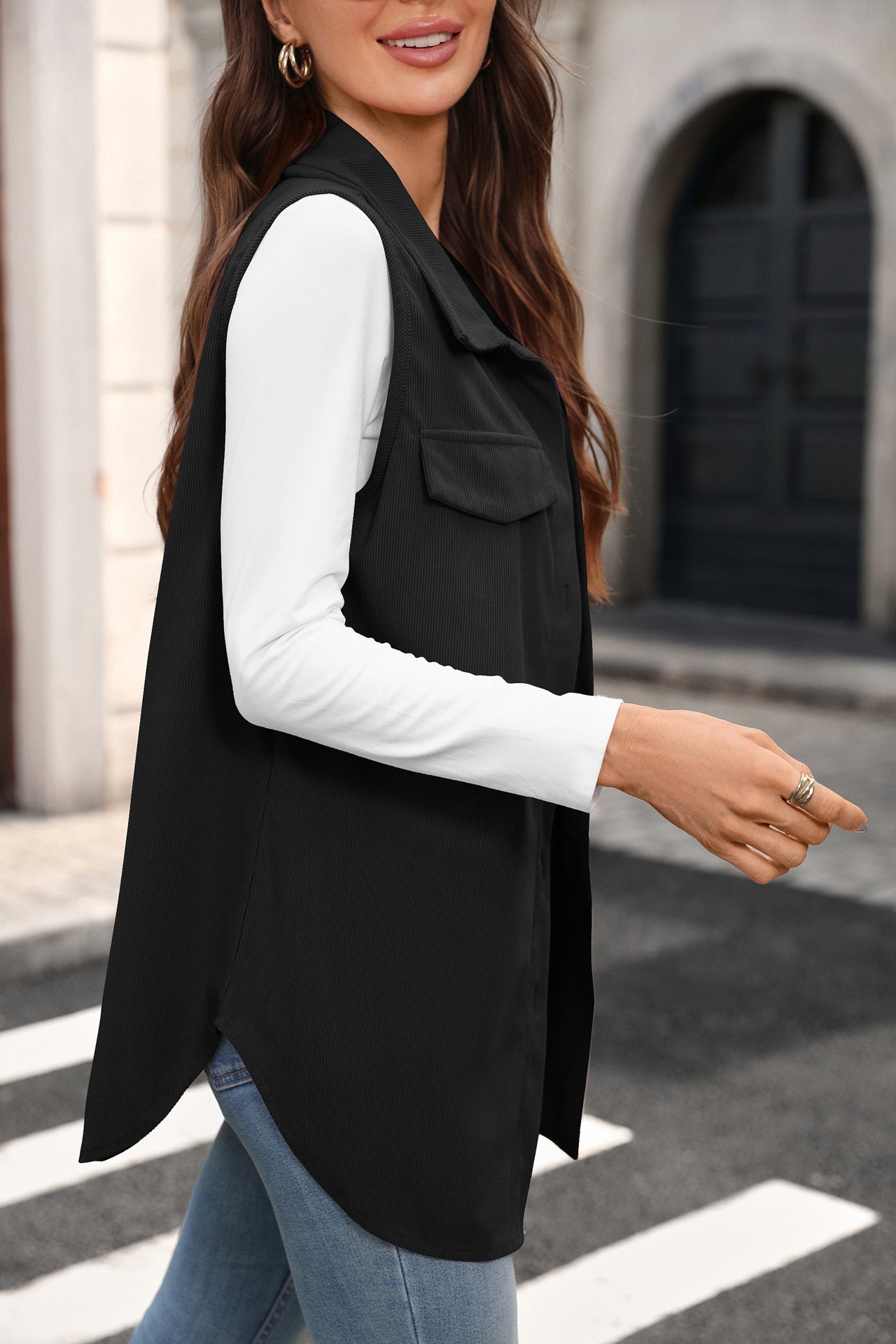 Solid Corduroy Vest Button Front Oversized Casual Layering