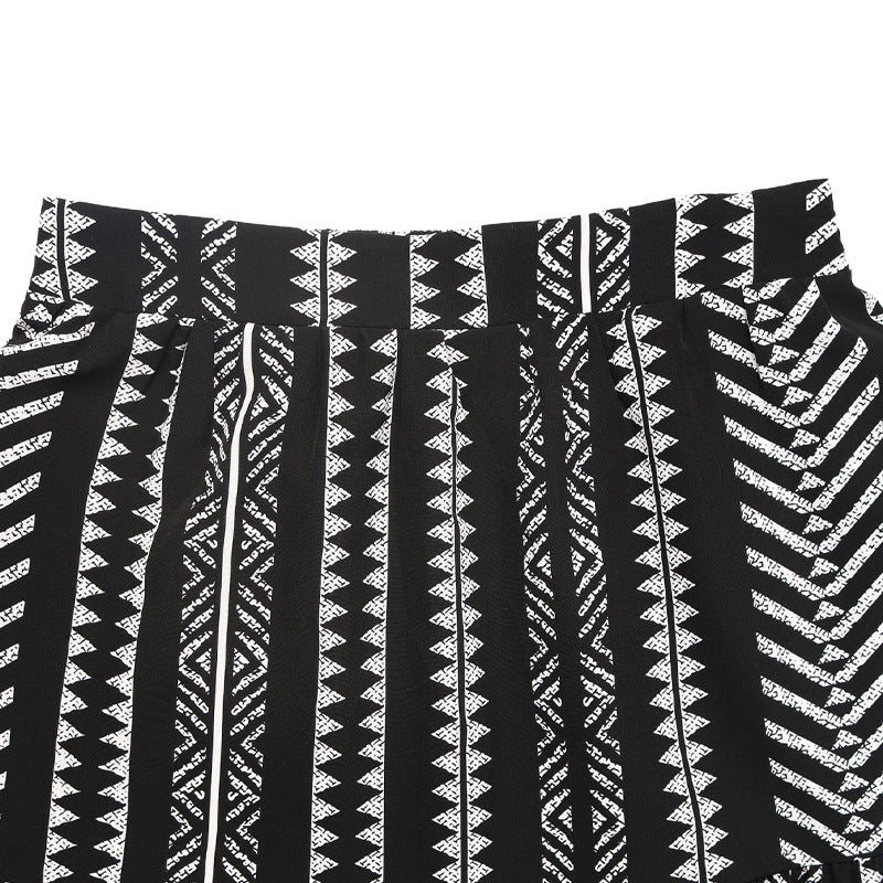 Printed Long Skirt with Smocked Waist and Patchwork