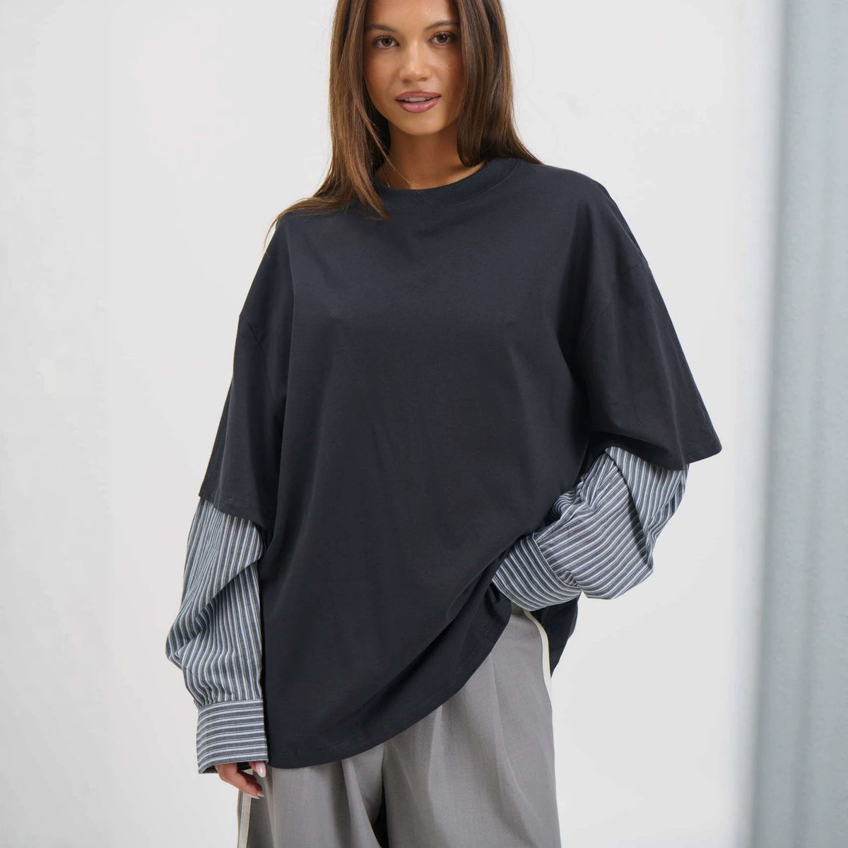 Oversized Layered Long Sleeve Cotton Tee