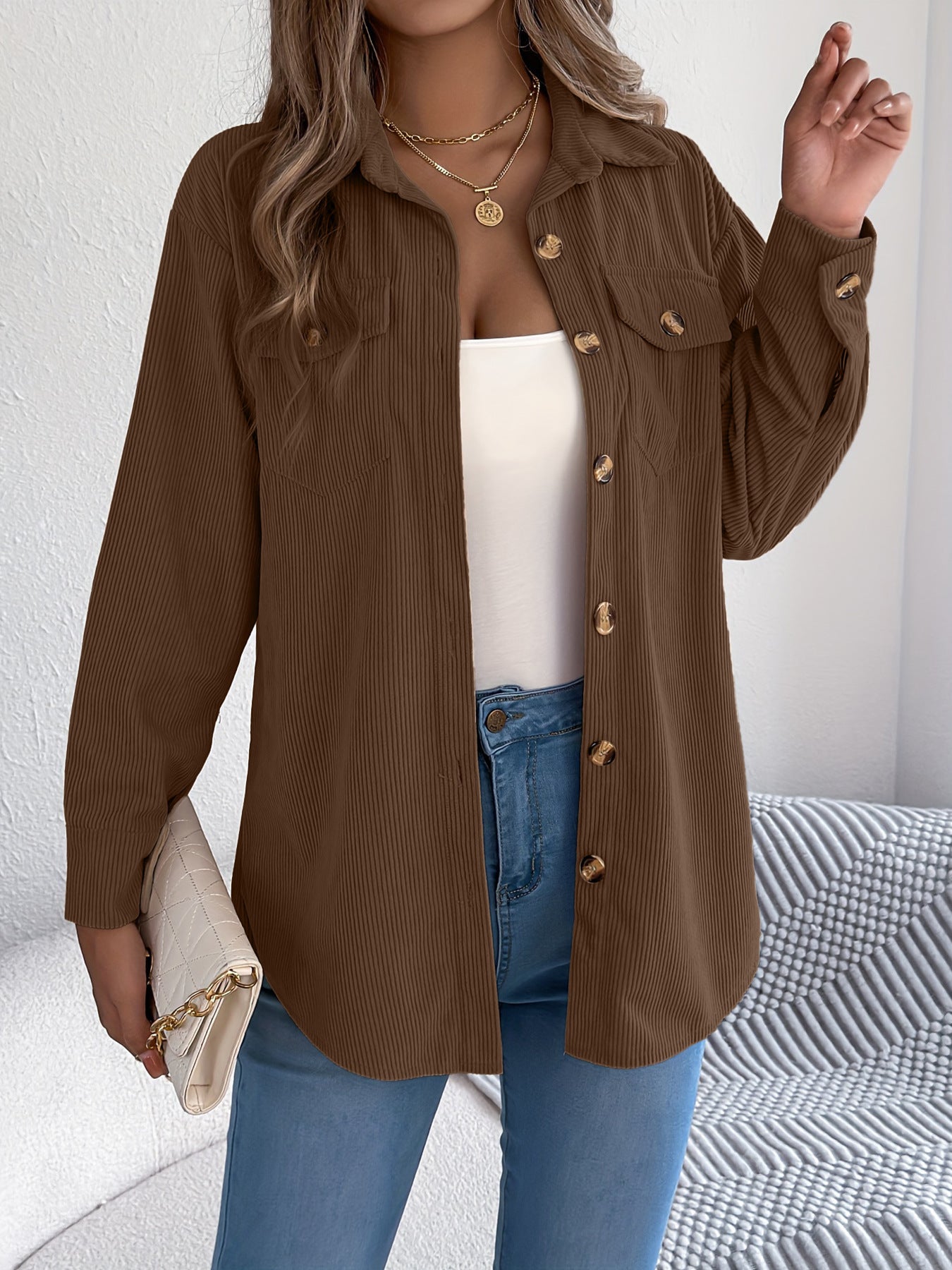 Corduroy Shacket Button Front Relaxed Fit