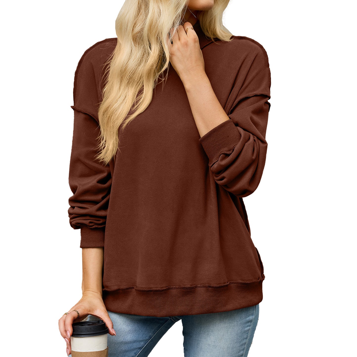 Mock Neck Exposed Seam Oversized Sweatshirt
