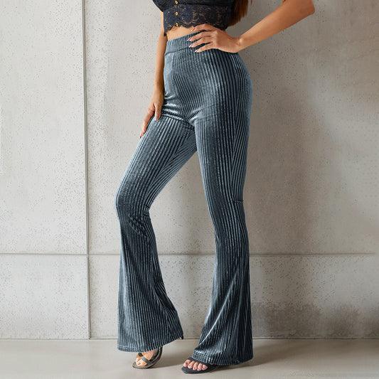 High Waist Ribbed Flare Pants Women Slim Fit Casual