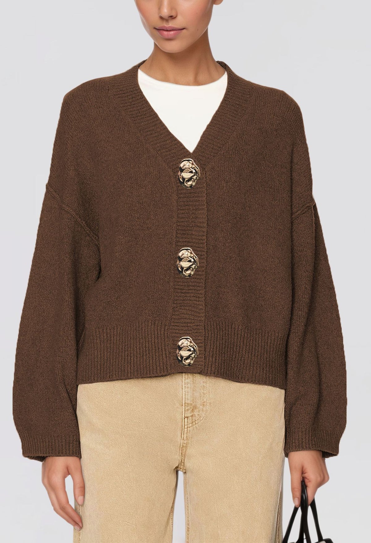Women's Oversized Chunky V Neck Button Front Cardigan