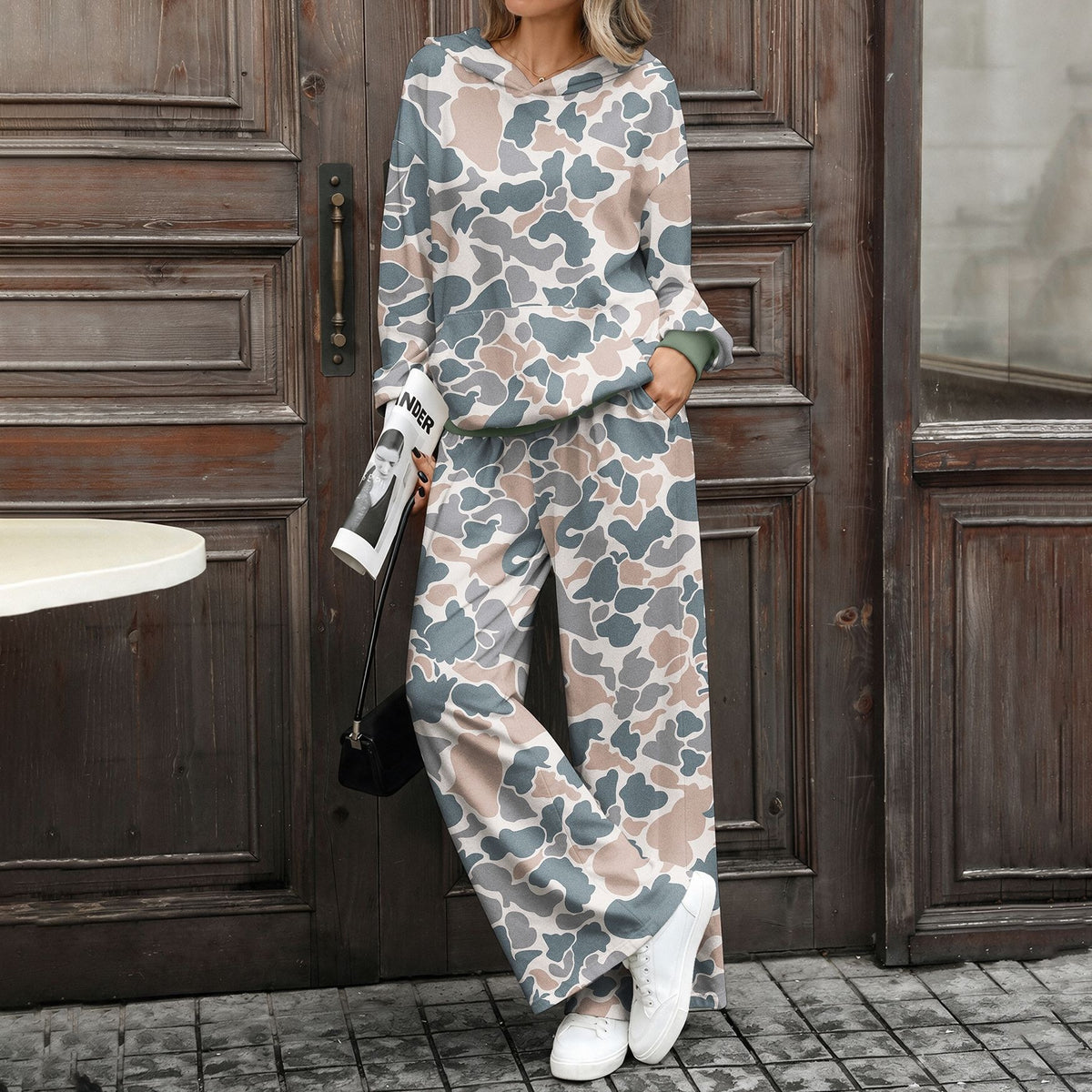 Women's Oversized Printed Hoodie Wide Leg Pants Lounge Set