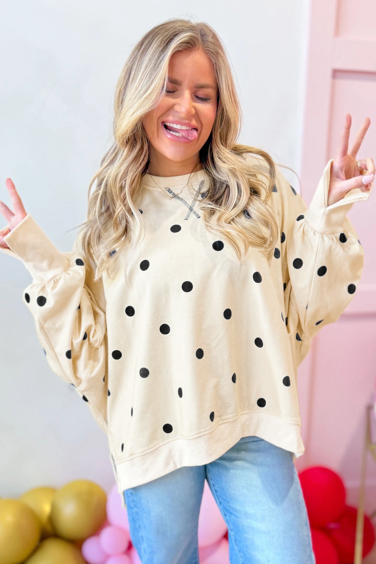 Custom Polka Dot Oversized Sweatshirt Womens Casual Pullover