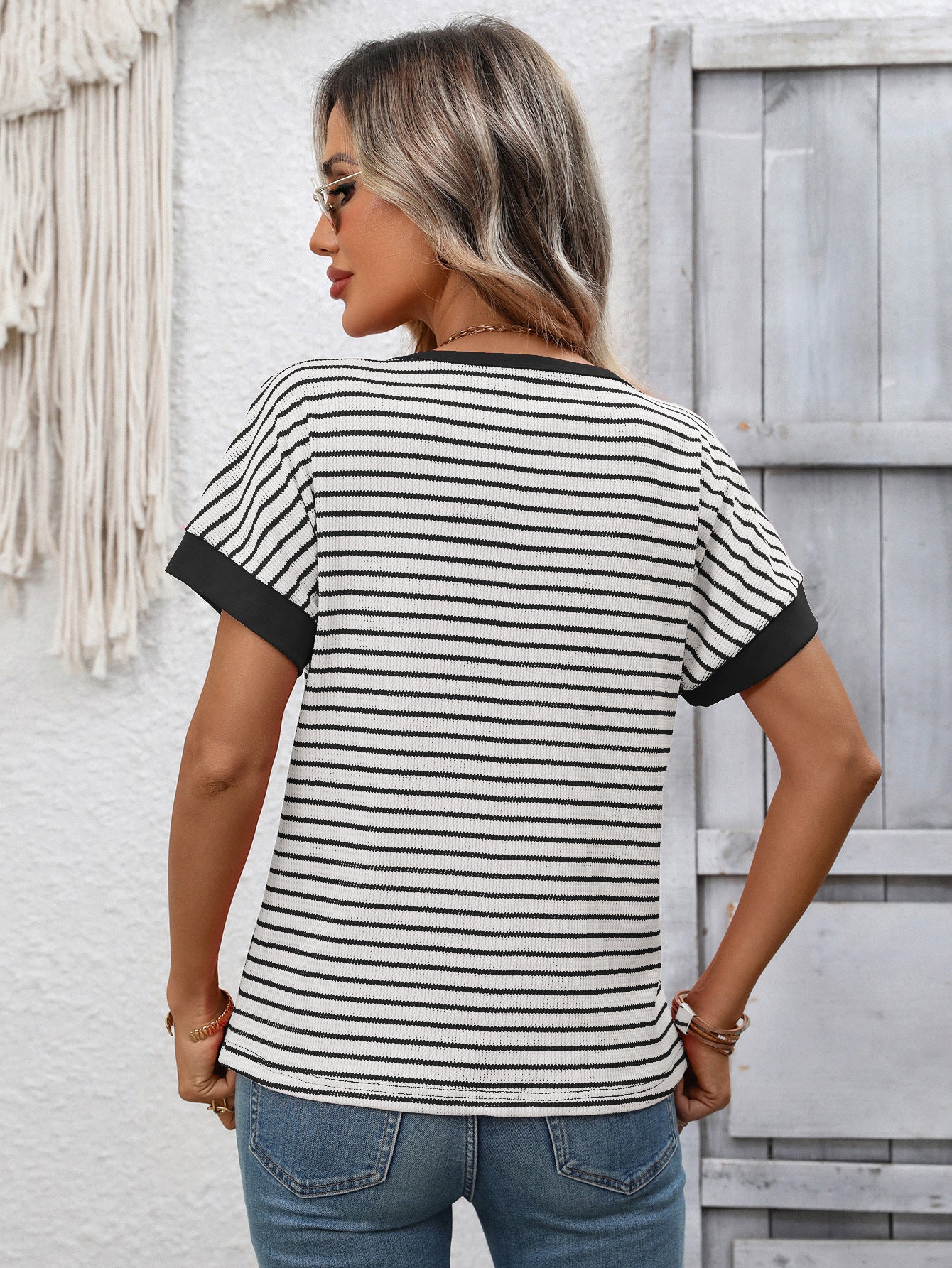 Striped Knit Tee Casual Oversized Boutique T Shirt