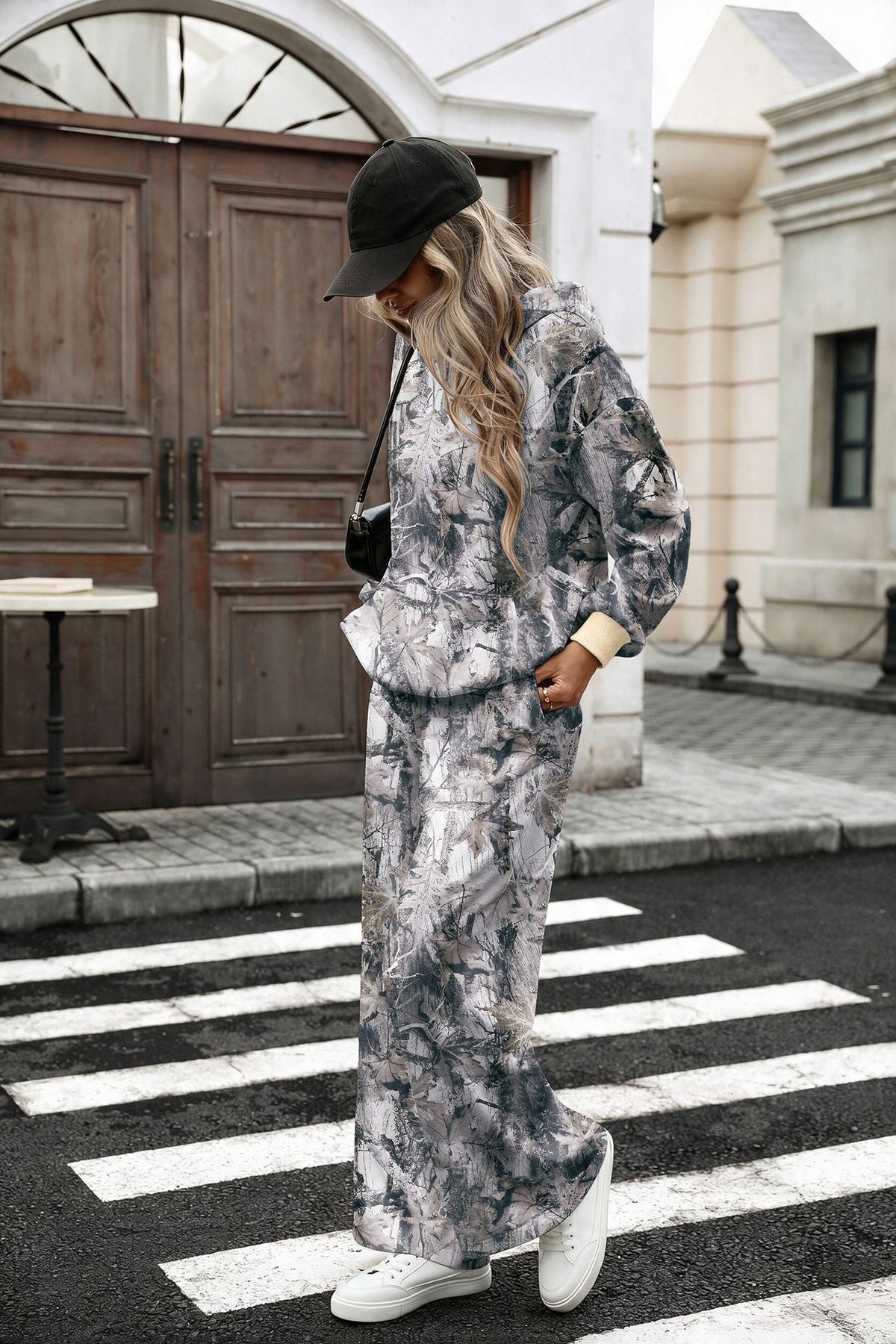 Women's Oversized Printed Hoodie Wide Leg Pants Lounge Set