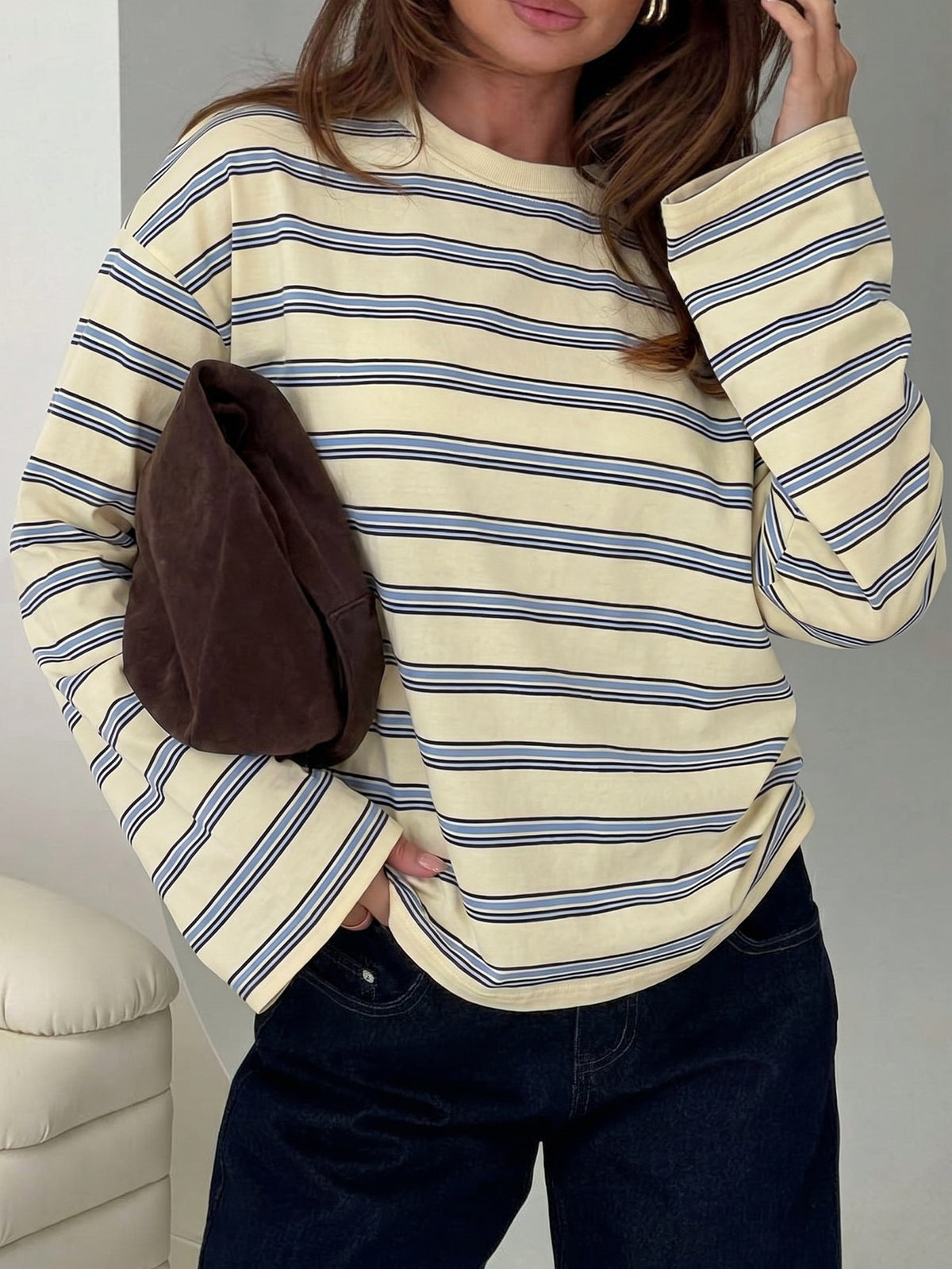 Vintage Striped Oversized Long Sleeve Tee