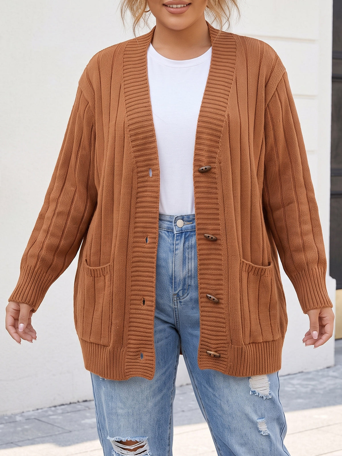 Women's Oversized Ribbed Cardigan Sweater Pockets