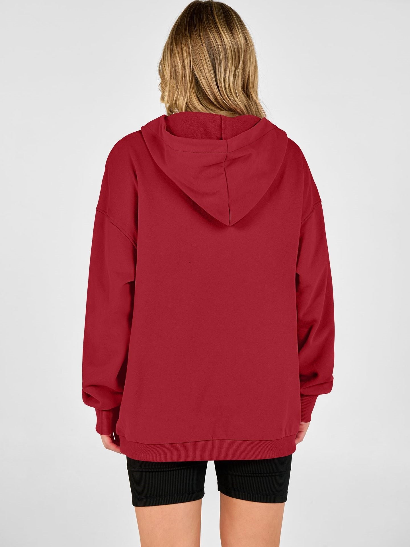 Solid Cotton Blend Hoodie Casual Oversized Snap Neck