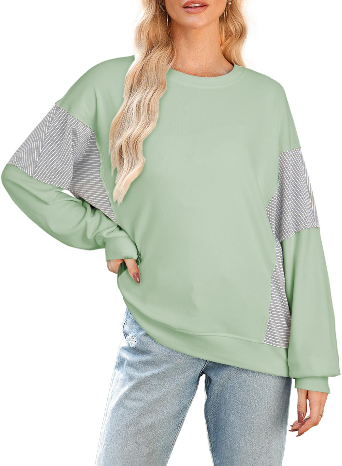 Striped Top Casual Colorblock Oversized Pullover