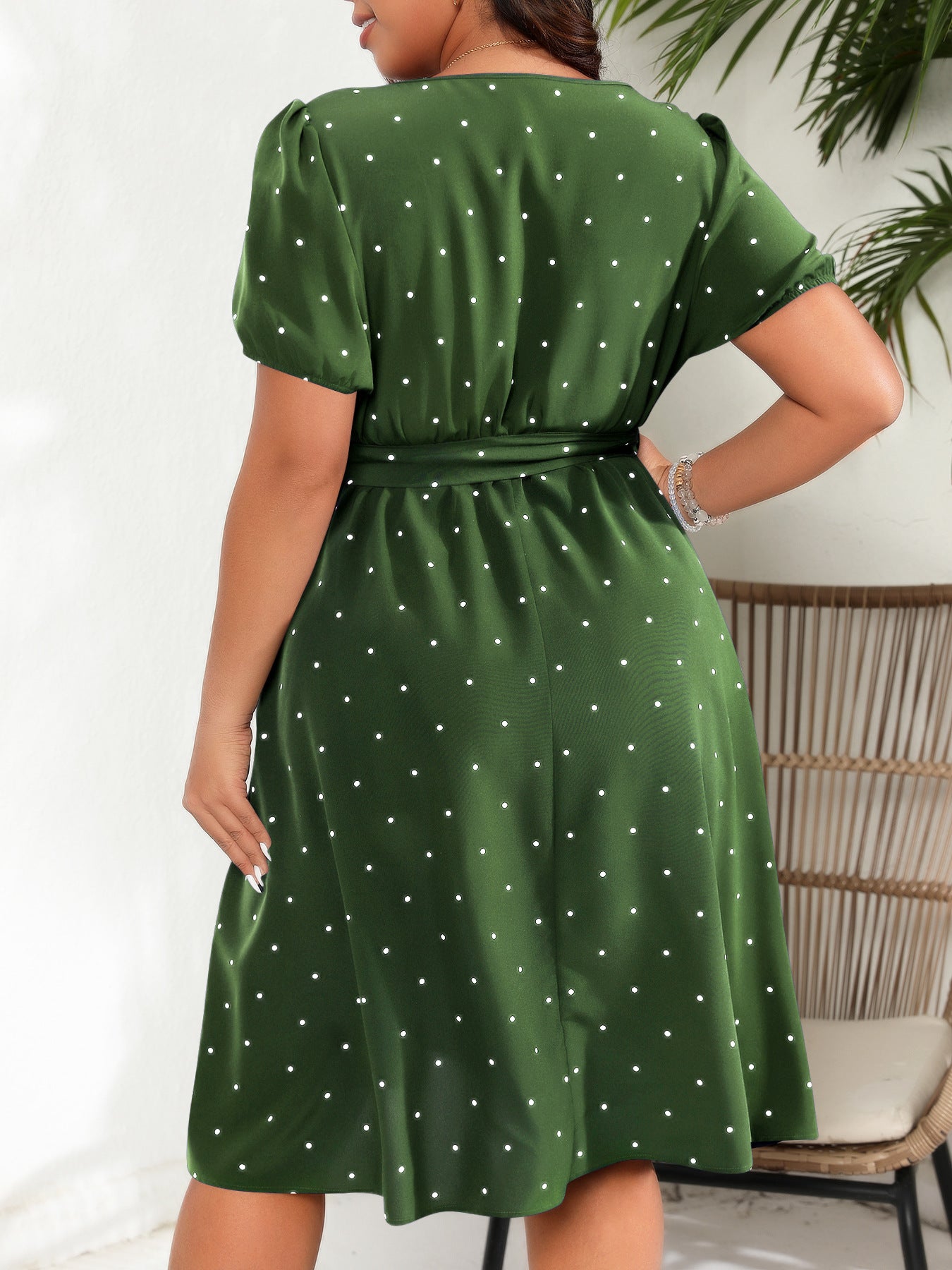 Plus Size Tie Waist Polka Dot Midi Dress
