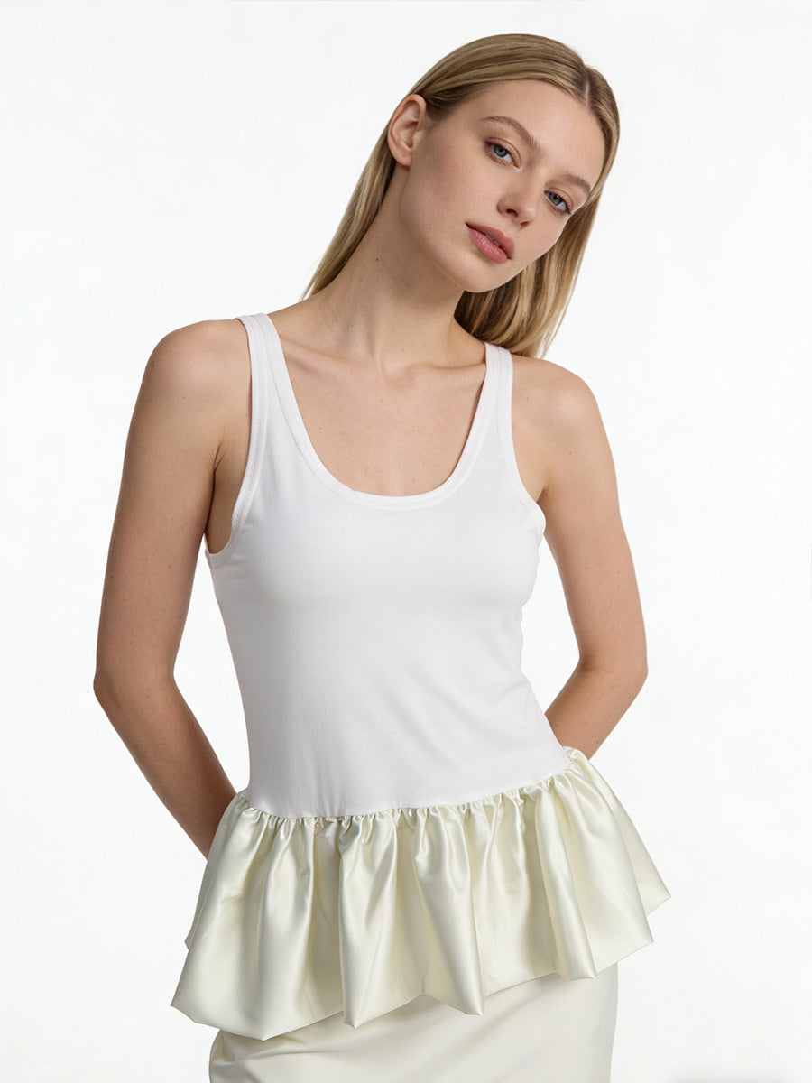 Modal Bubble Hem Tank Trendy Sleeveless Top