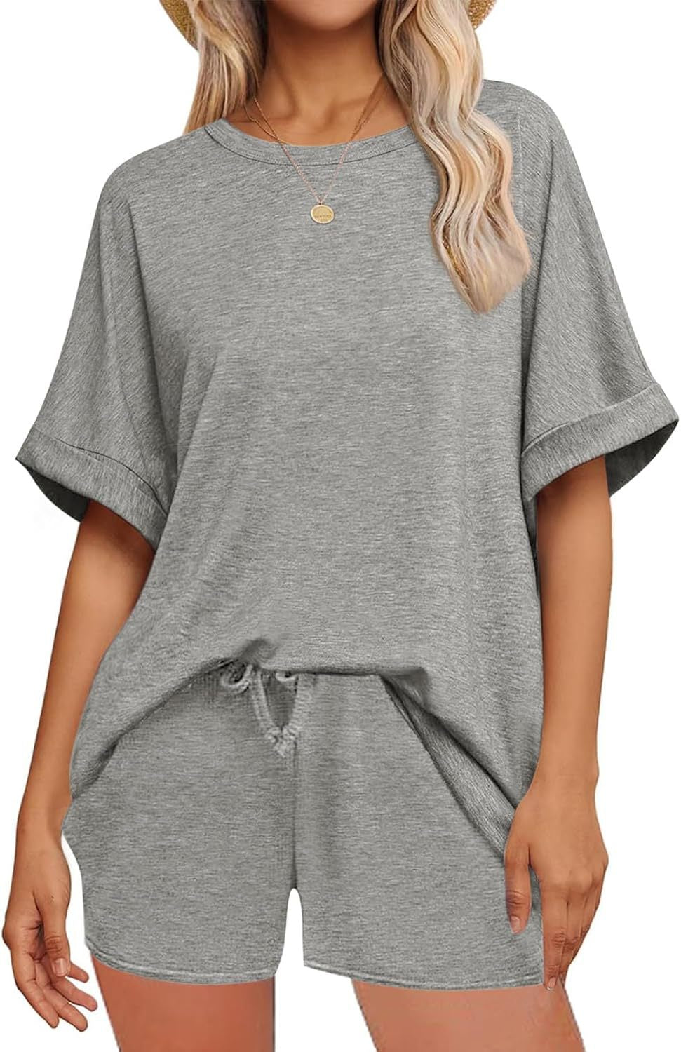 Two Piece Shorts Set Oversized Tee Drawstring Outfit