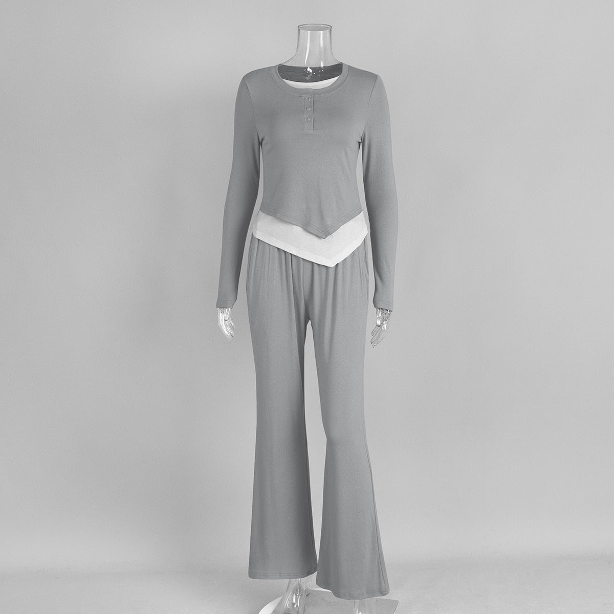 Layered-Look Henley Lounge Set with Wide Leg Pants