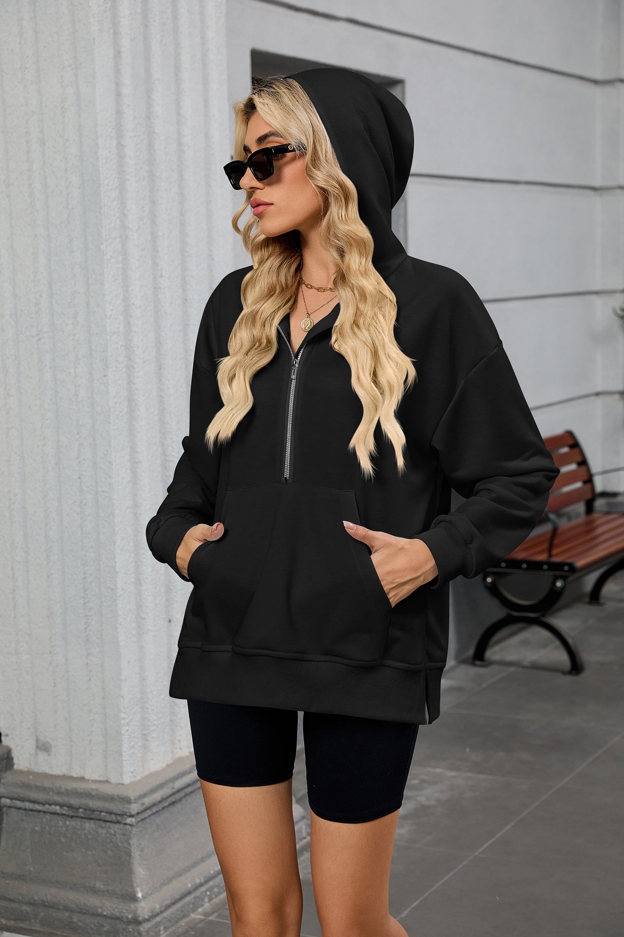 Women’s Half-Zip Hoodie with Kangaroo Pocket | Oversized Pullover