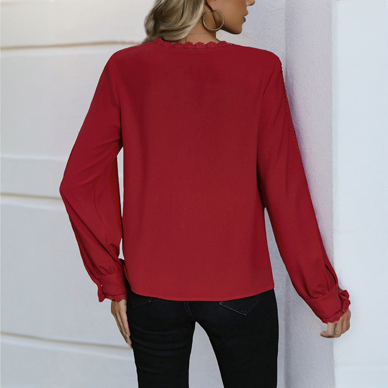 Elegant V Neck Long Sleeve Blouse Casual Fall Top