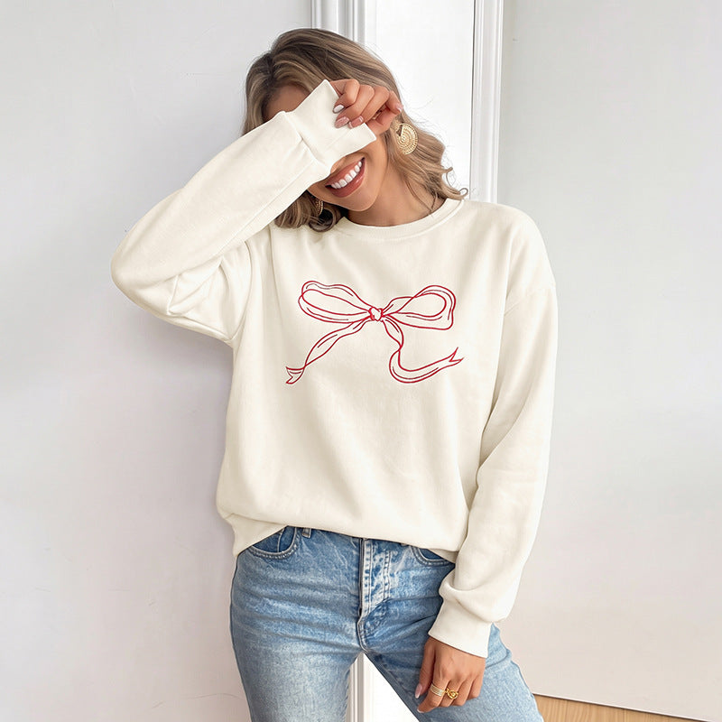 Coquette Bow Crewneck Sweatshirt Women Oversized Pullover