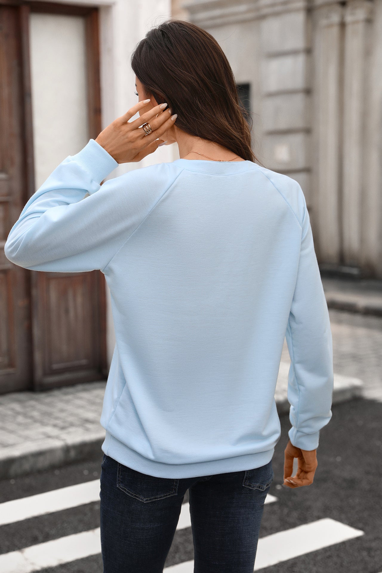 Solid Sweatshirt V Neck Casual Oversized Pullover