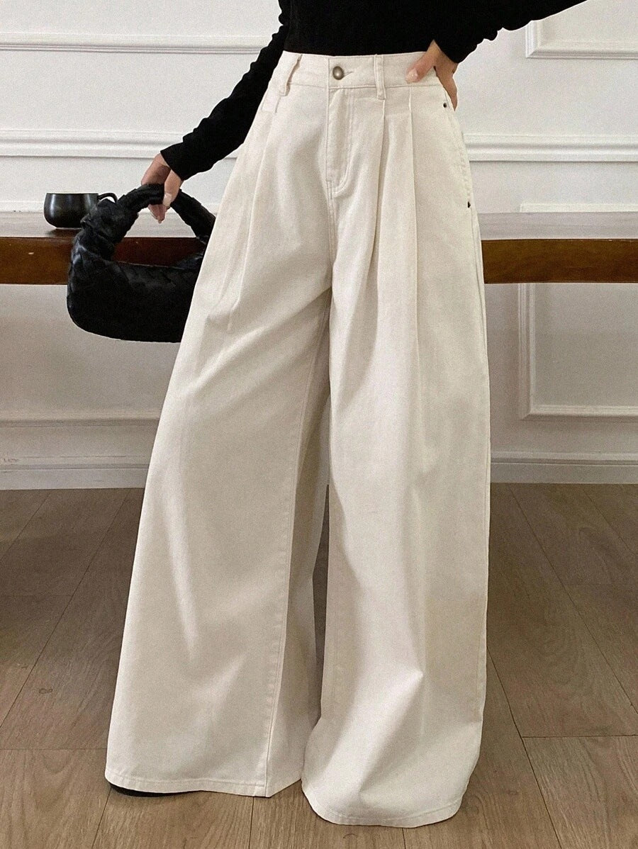 Women's High Waisted Wide Leg Baggy Jeans Casual Cotton