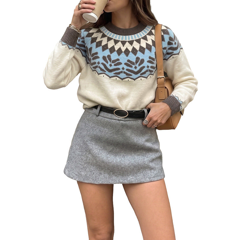 Fair Isle Crewneck Sweater Knit Vintage Pullover