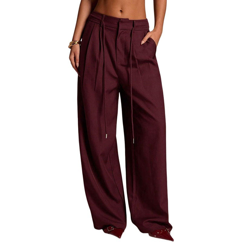 Women's High Waist Tie Wide Leg Dress Pants