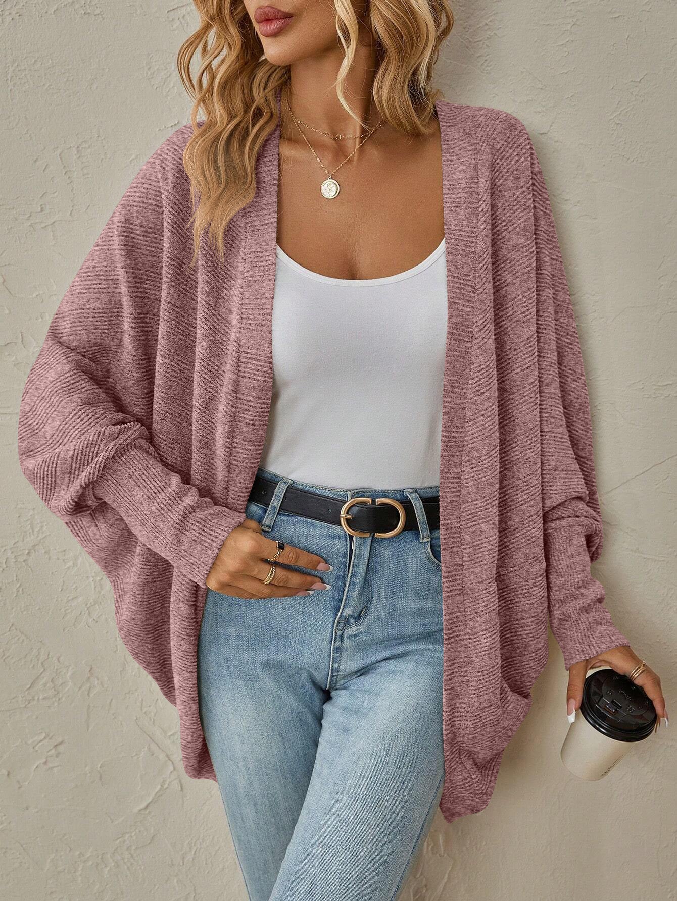 Oversized Ribbed Knit Cardigan Open Front Cozy Layer