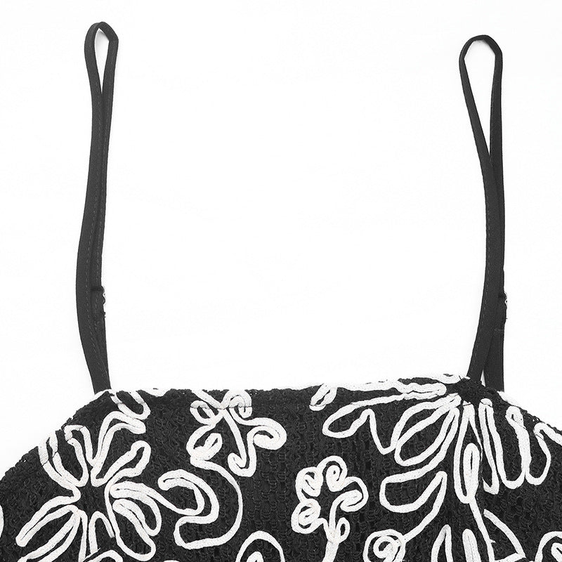 Black Boho Sleeveless Floral Smocked Midi Dress with Spaghetti Straps