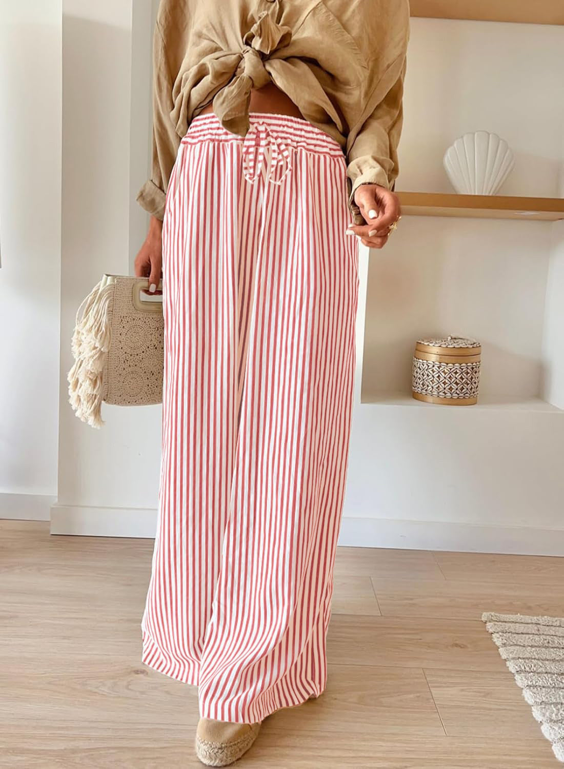 Striped Wide Leg Pants Casual Boho Trendy