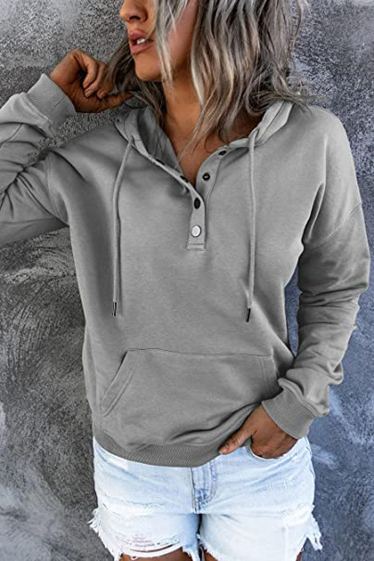 Women's Oversized Henley Hoodie Drawstring Pocket Pullover