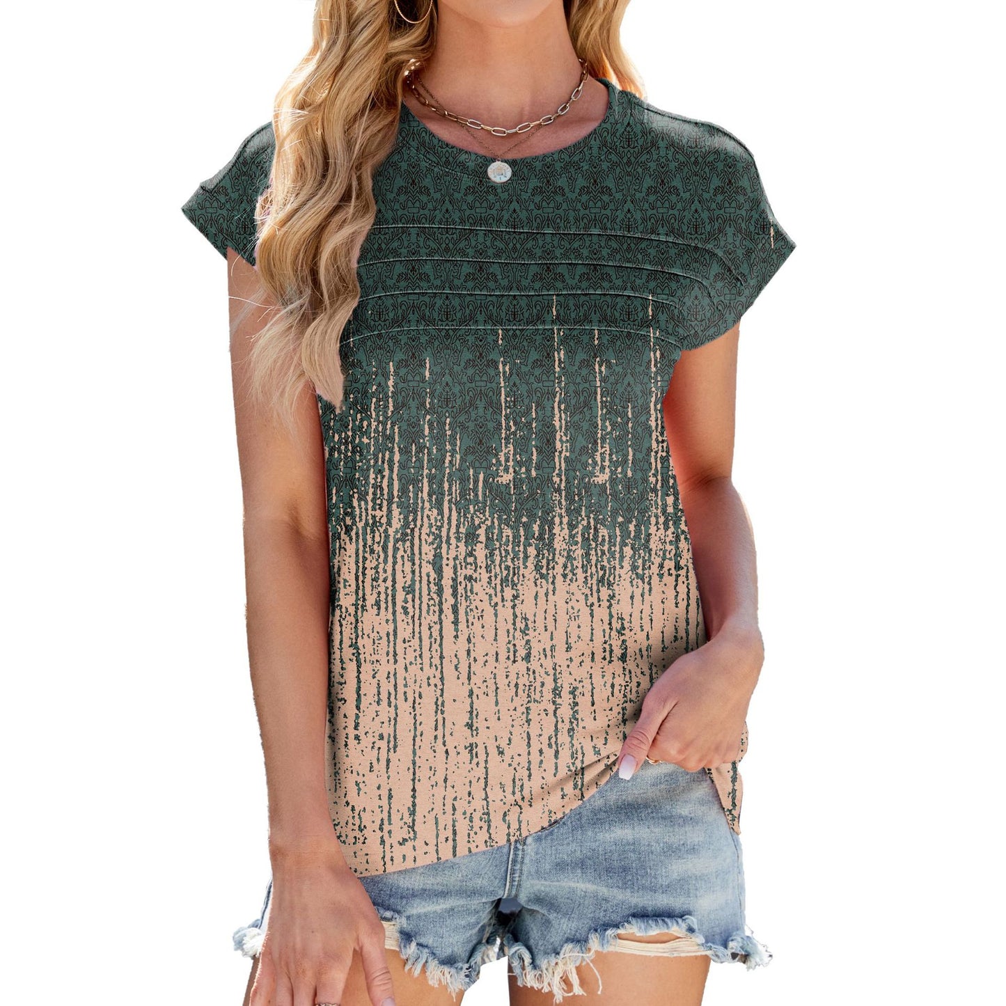 Printed Short Sleeve Round Neck Tee for Women