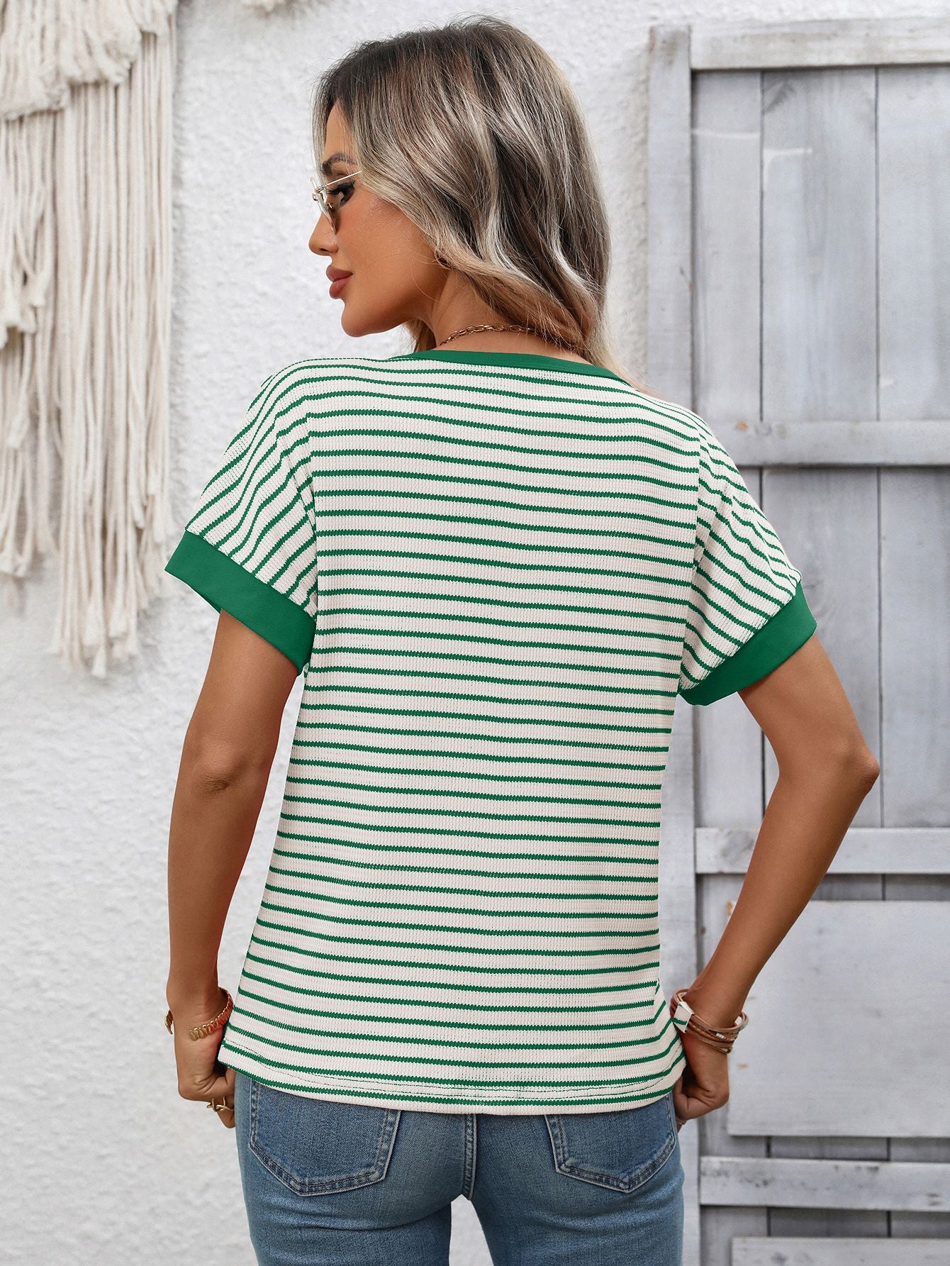 Striped Knit Tee Casual Oversized Boutique T Shirt