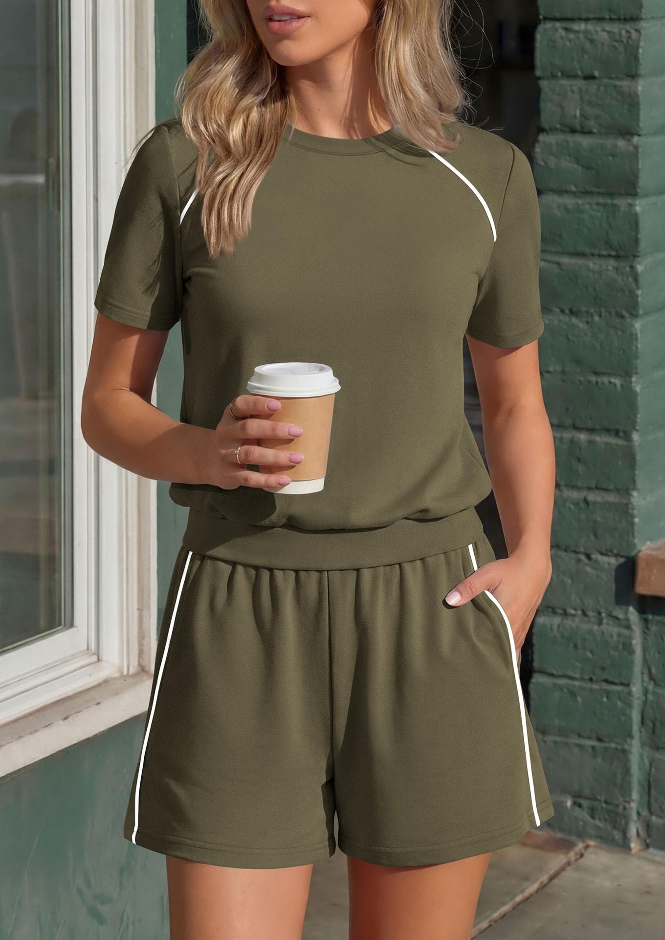 Athleisure Contrast Trim Two Piece Lounge Set