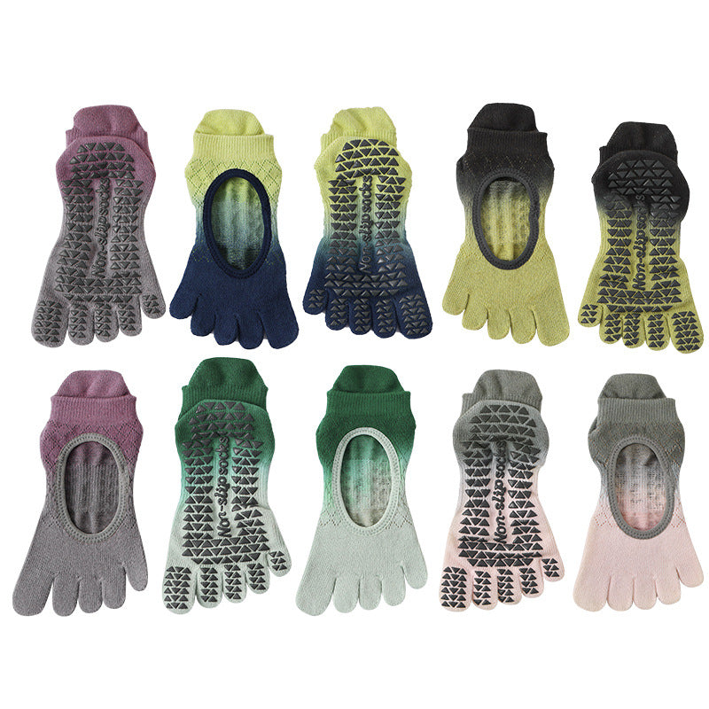 Women Gradient Pilates Toe Socks Non Slip Cotton Grip