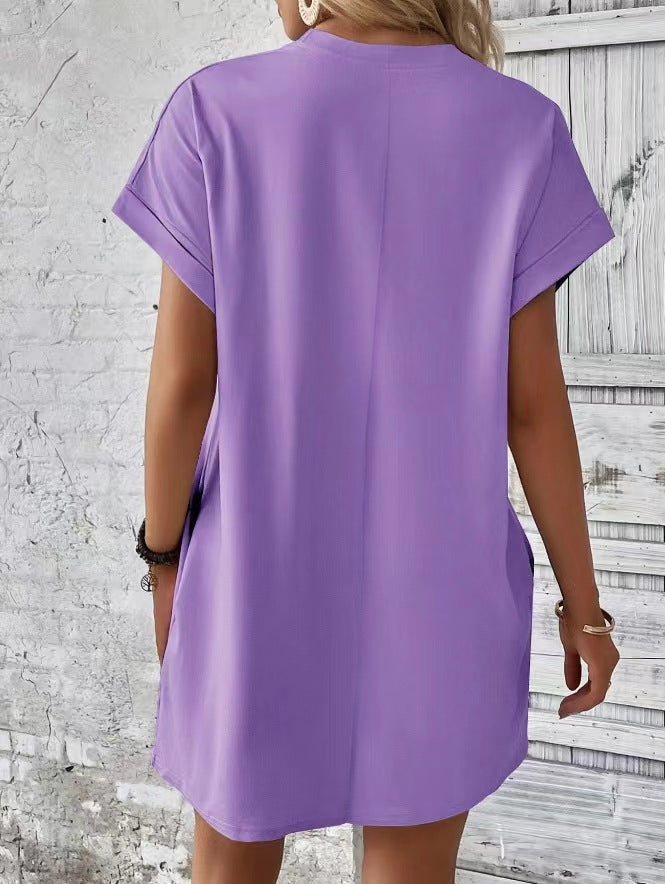 Oversized Crew Neck Casual T Shirt Dress With Pockets