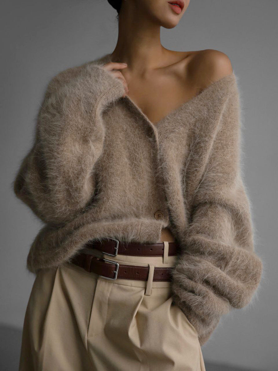 Fuzzy Cardigan Sweater, Oversized Button-Front Knit
