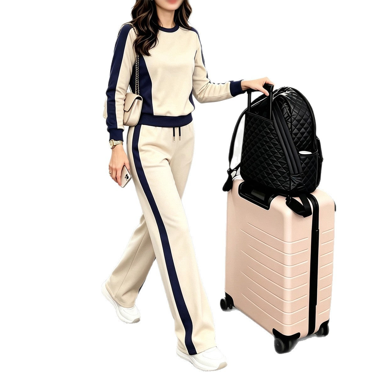Women's Colorblock Two-Piece Lounge Set Wide Leg Pants