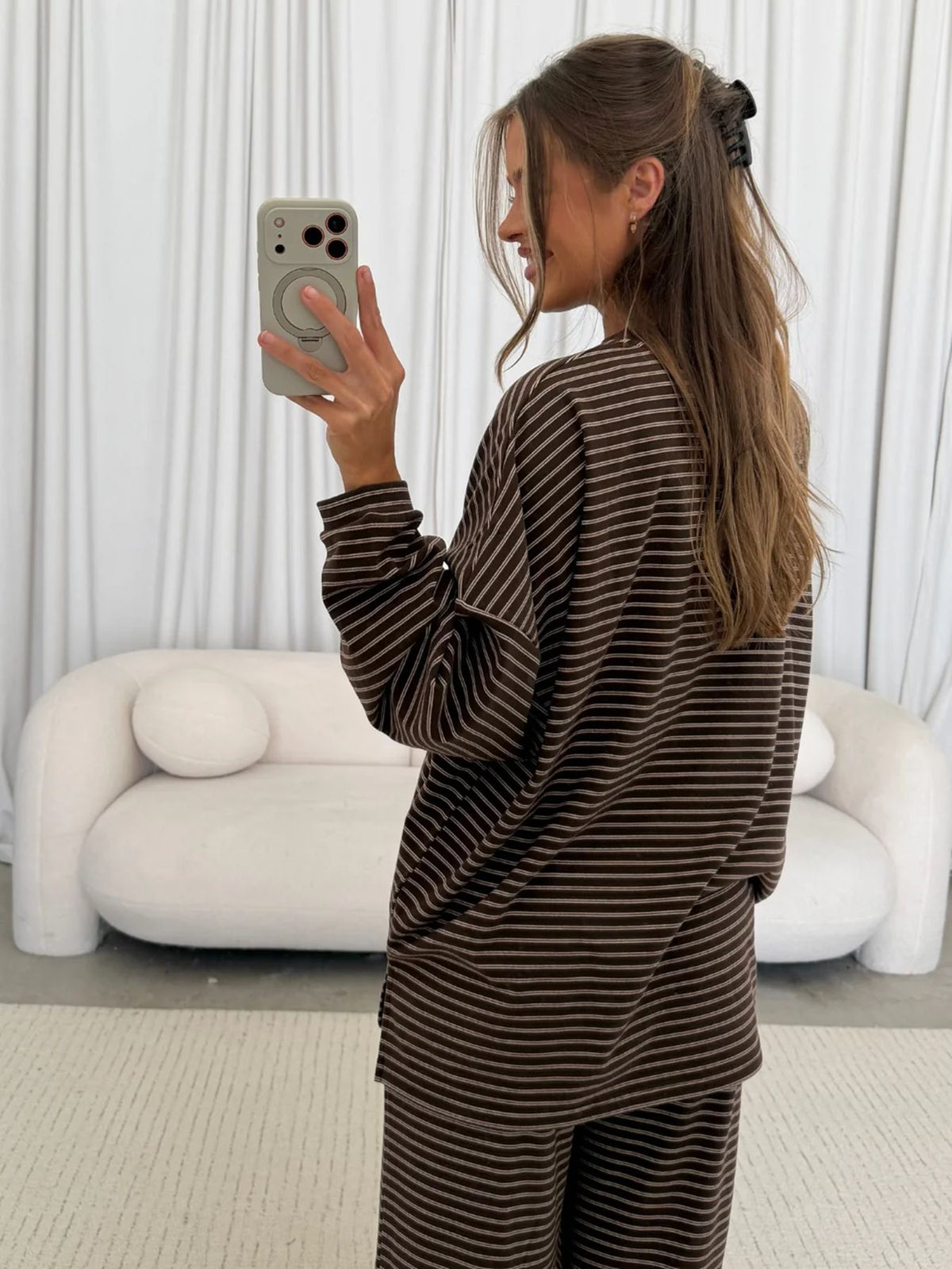 Women's Oversized Striped Knit Two Piece Lounge Set