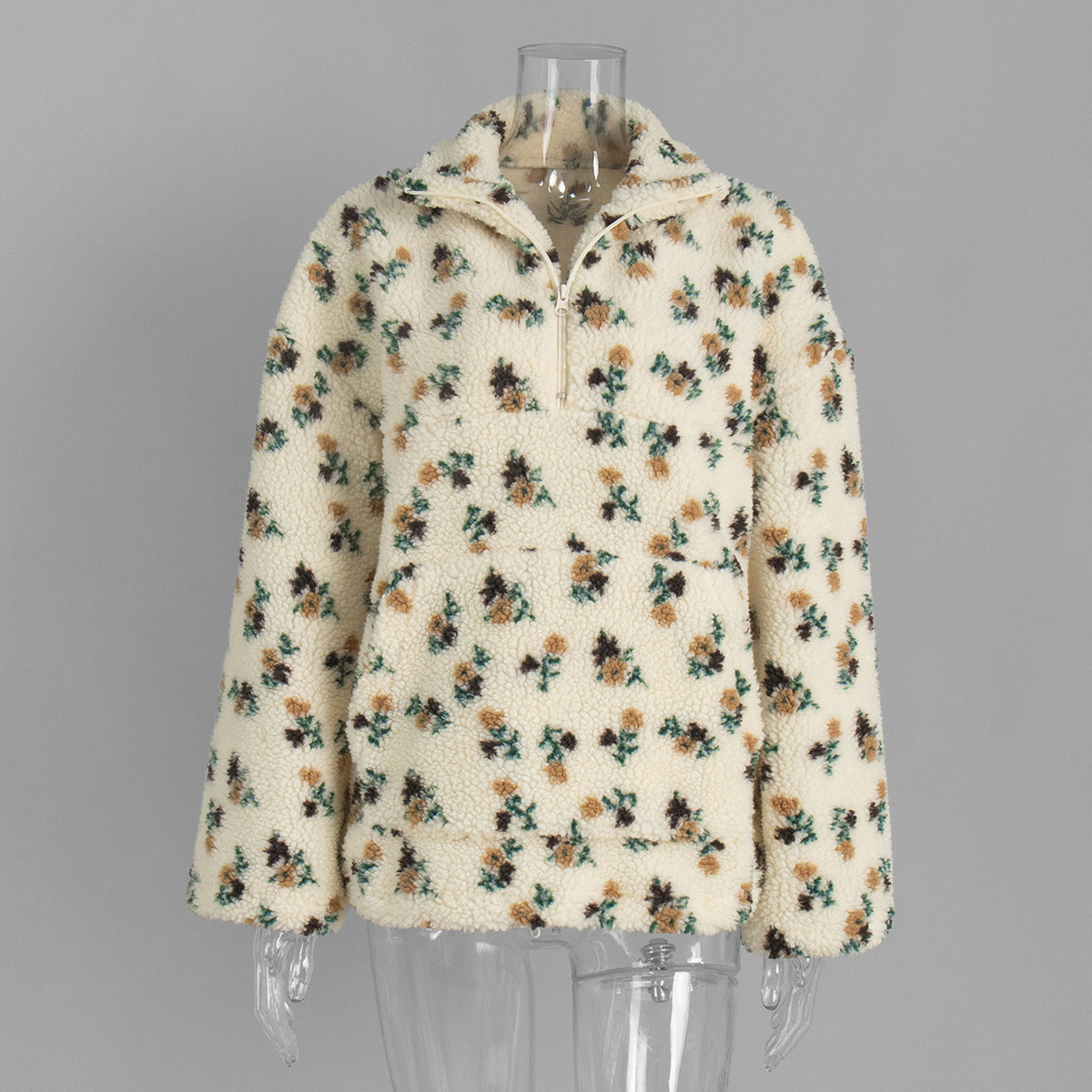 Floral Sherpa Pullover Half Zip Sweatshirt