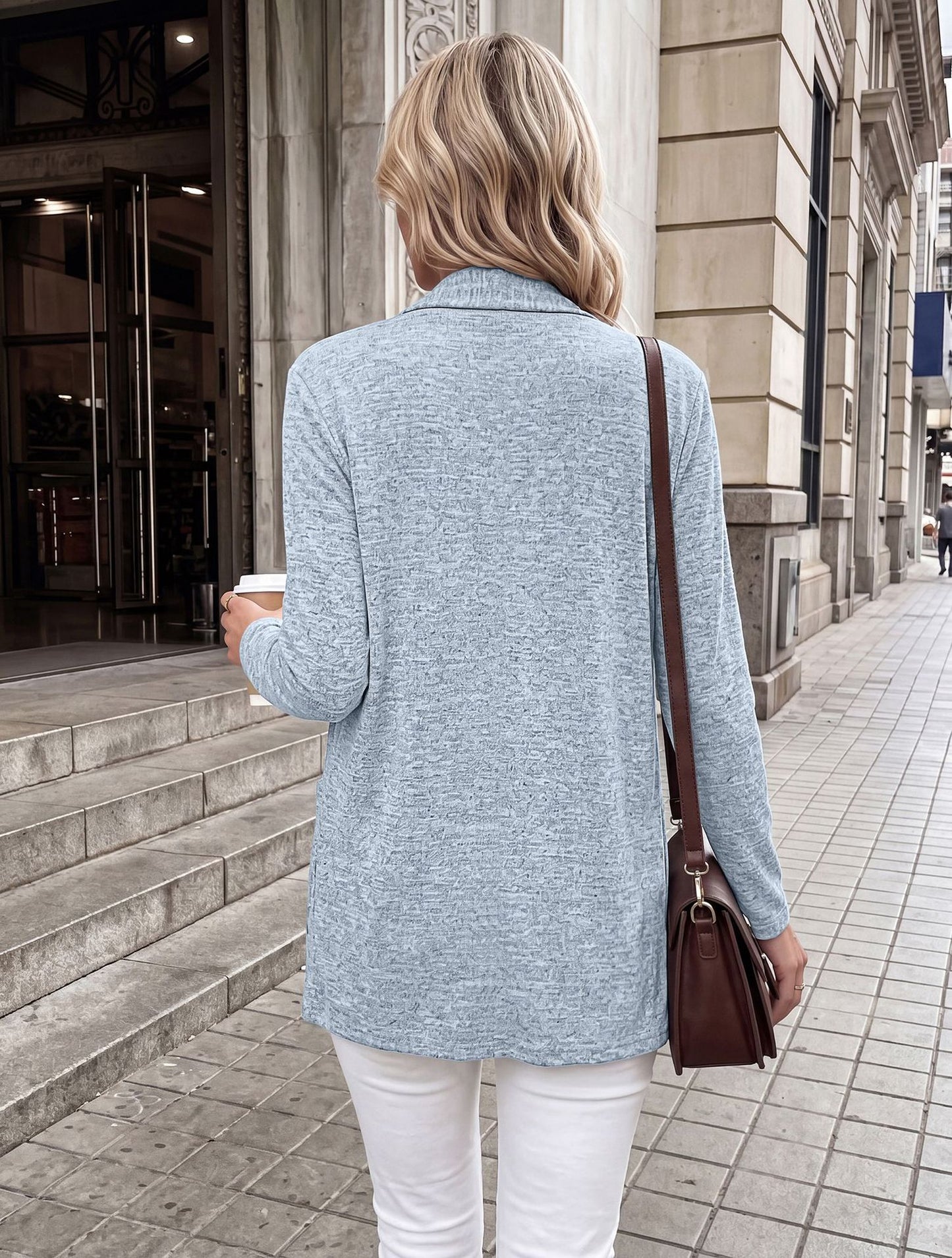 Open Front Pocket Long Sleeve Cardigan