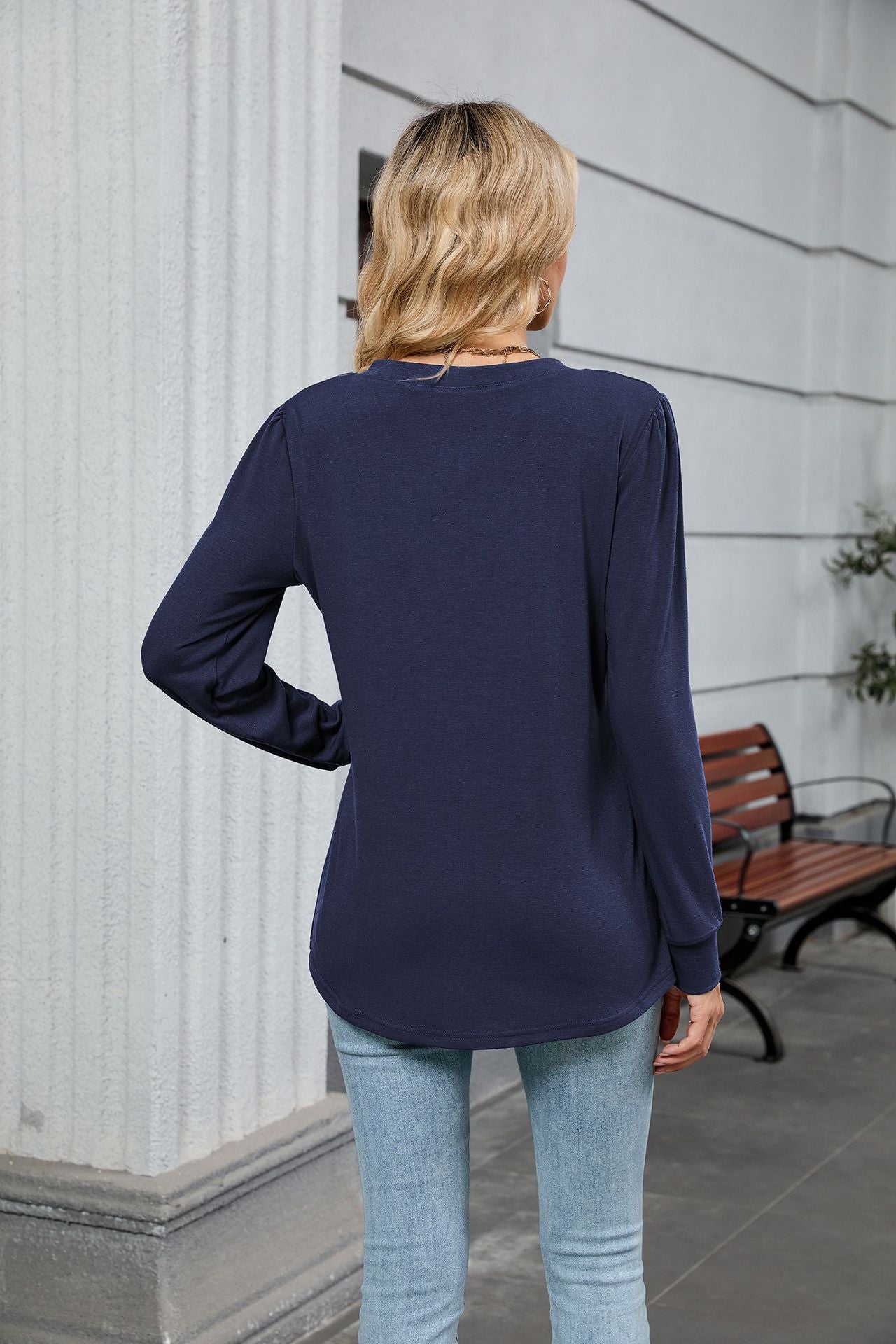 V-Neck Pleated Top – Soft Jersey Long Sleeve Tee