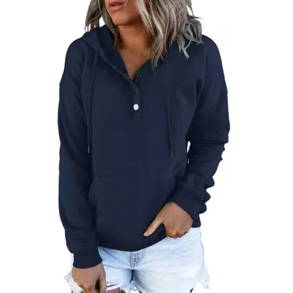 Women's Oversized Henley Hoodie Drawstring Pocket Pullover
