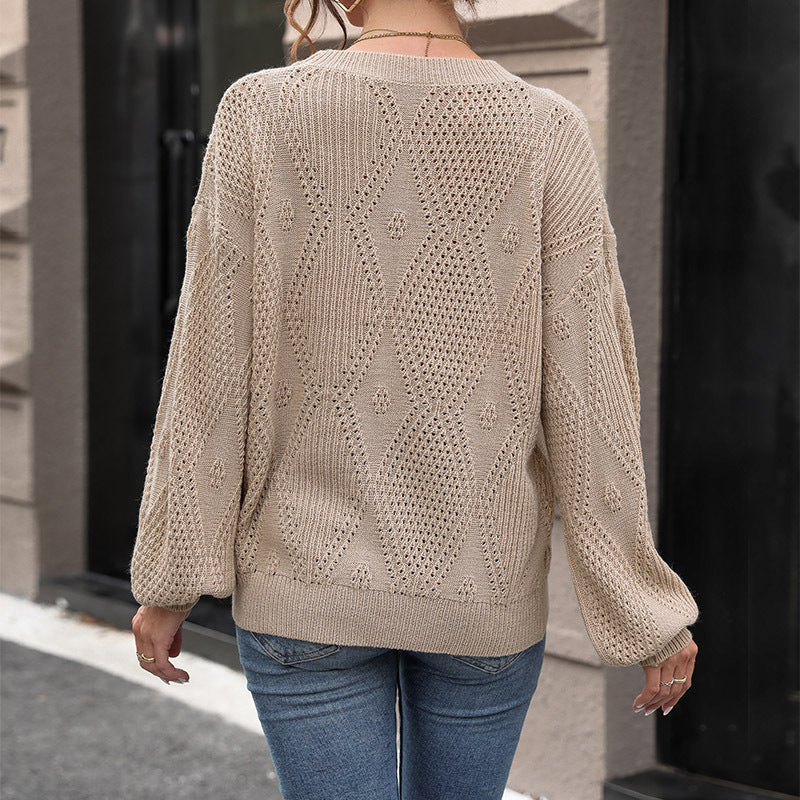 Women's Fall Winter Solid Knit Sweater with Cable Pattern