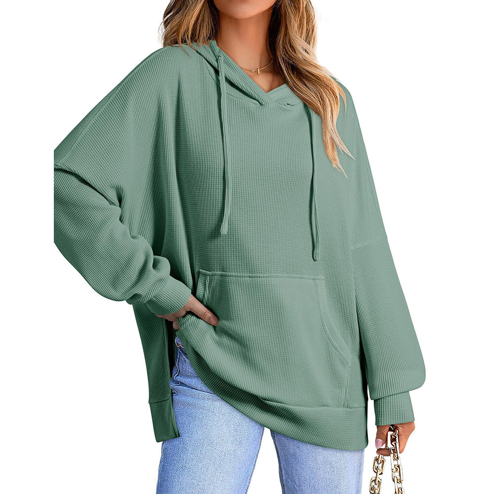 Oversized Waffle Knit Hoodie Sweatshirt for Women